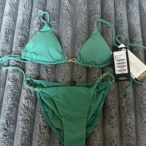 Elegant Teal Bikini Set with Beaded Accents